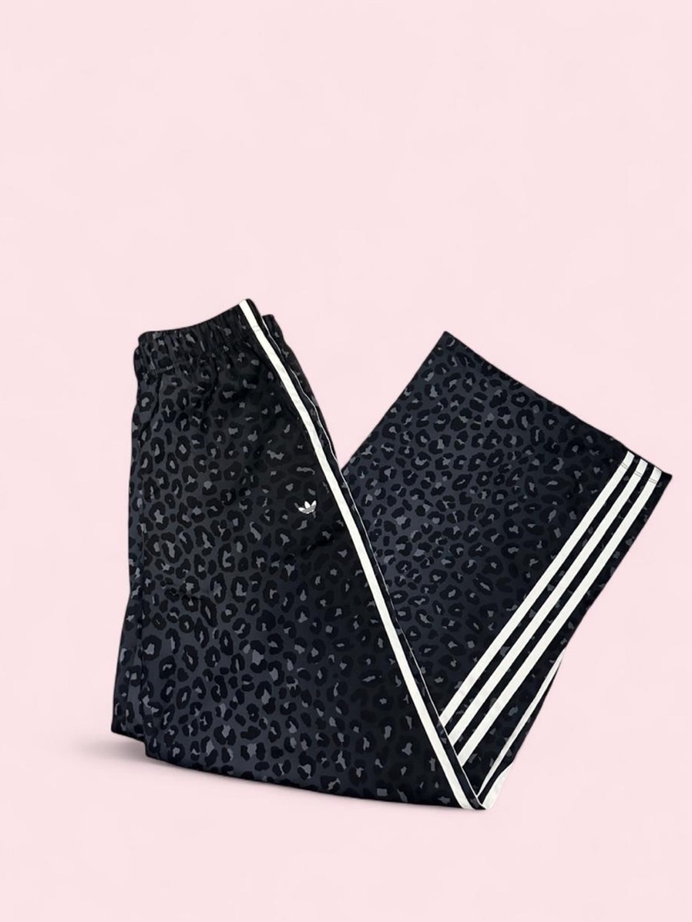 Adidas Original Black Leopard-Print Wide Leg Track Pants - Picture 4 of 8